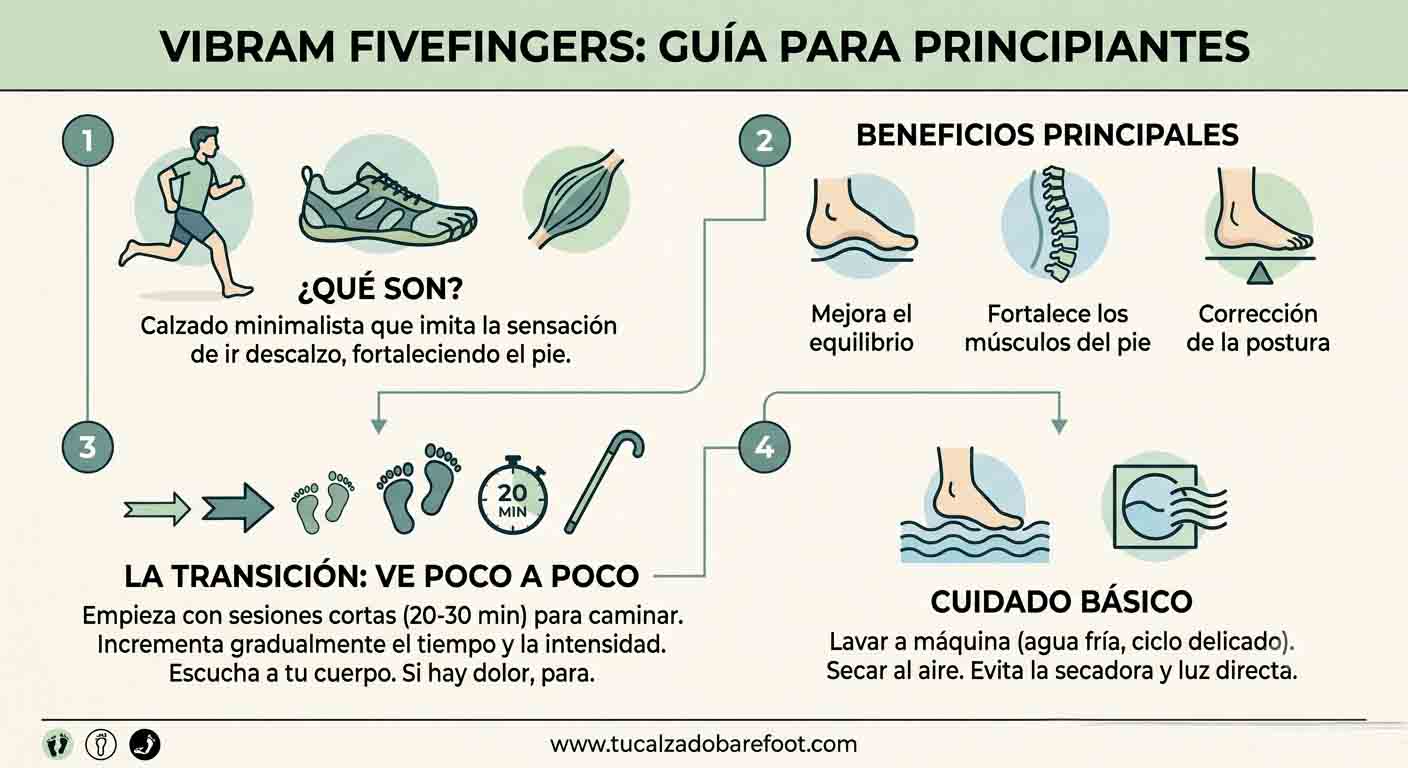 Plan de adaptación a Vibram FiveFingers paso a paso Infografía del plan de adaptación a Vibram FiveFingers: semana a semana para no lesionarte